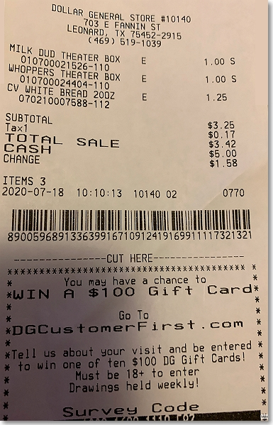 dollar general store receipt